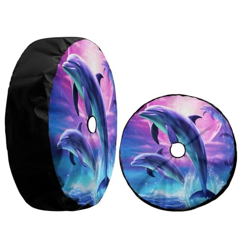 Image of Delerain Spare Tire Cover with Backup Camera Hole Dolphins Jumping Water Wheel Covers Waterproof Dust-Proof UV Sun Universal Fit for Trailer RV SUV Truck (18 Inch for Diameter 32 inch-34 inch)