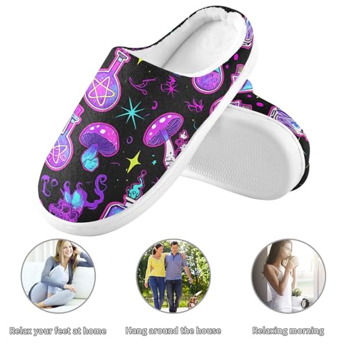 JUNZAN Neon Goth Magic Witch Cotton Slippers for Men Wide Memory Foam Mens Slippers for Travel Funny Presents 6-73