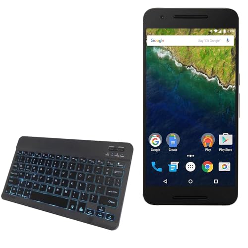 BoxWave Keyboard Compatible with Google Nexus 6P - SlimKeys Bluetooth Keyboard - with Backlight, Portable Slim LED 7 Colors - Jet Black