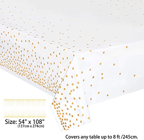 Hapray 201Pcs Disposable Paper Plates Gold Party Supplies, Golden Polka Dots Birthday And Baptism Decorations, Include Plates And Cups, Napkins, Plastic Tablecloth, For Baby Shower Wedding #TOP2