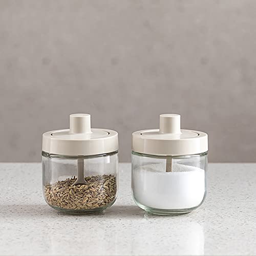 Pingle 調味料入れ ガラス 調味料ポット スプーン付き 300ml 耐熱ガラス 調味料ボトル 調味料ケース スパイスジャー スパイスボトルのサムネイル