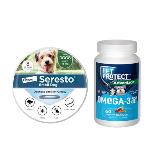 Bundle of Seresto Small Dog Collar for Dogs Under 18 lbs. + Pet Protect Omega 3 Supplement for Small Dogs & Cats | 60 Capsules