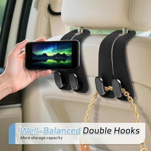 Image of Kaden Car Seat Headrest set of 4 Hooks Universal Car Purse Holder Bag Hanger Heavy Duty Back Seat Organizer for Handbags Grocery Bags Shopping Bags Car Bag Holder for Purses & Bags Hanging Accessories