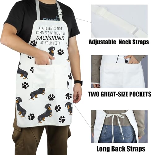 CENWA Dachshund Apron With Pockets Dachshund Lover Gifts Dog Owner Gifts Adjustable Cooking Apron For Animal Dog Lovers (Dachshund Apron EU) - Image 4