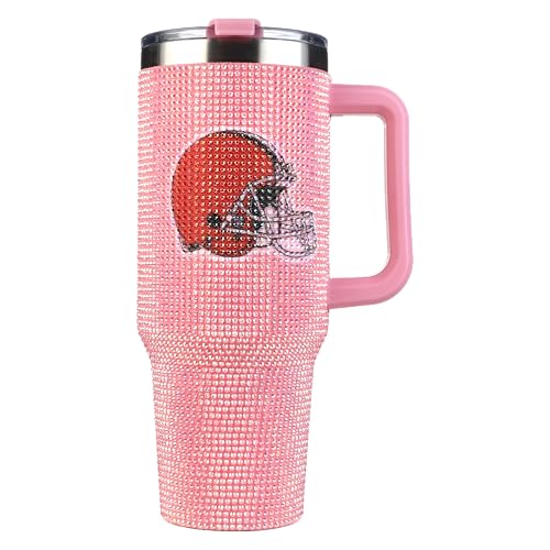 Image of The Memory Company Officially Licensed 40oz Pink Bling Game Day Tumbler, Cleveland Browns