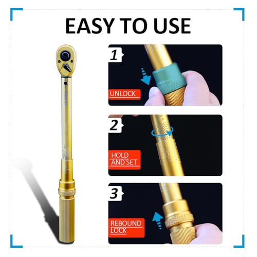 Hairich HRC-SI-141238 1/4 3/8 1/2 Inch Drive Torque Wrench, 3Pcs Torque Wrenches Set 20-240Inchlb, 10-45Ft.Lb, 10-170Ft.Lb,72-Tooth Dual Range Scales Torque Wrench With Quick Release Reversible Head thumb #4