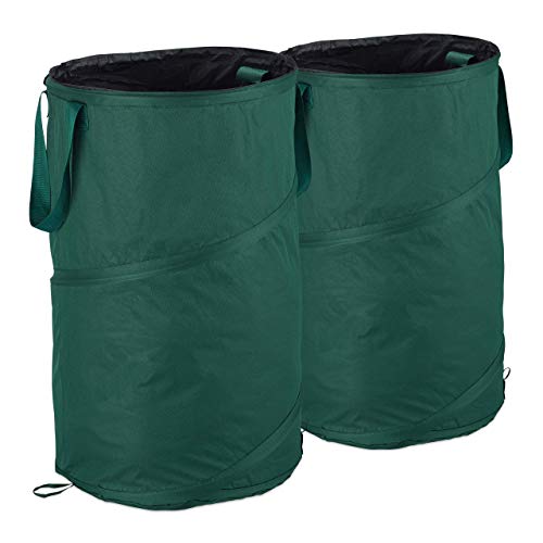 Relaxdays Laubsack selbstaufstellend, 2er-Set, Gartenabfallsack Pop-Up, 120 L, Gartensack selbststehend, ∅: 44 cm, grün