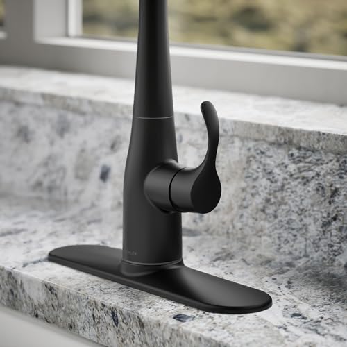 Image of KOHLER K-597-BL Simplice Pull Down Kitchen Faucet, 3-Spray Faucet, Kitchen Sink Faucet with Pull Down Sprayer, Matte Black