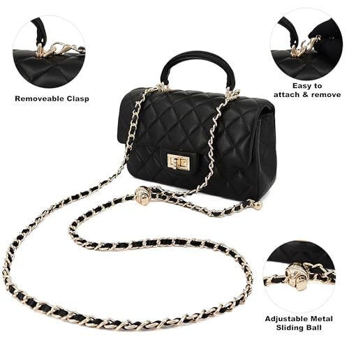 Image of M-ioi-M Small Quilted Crossbody Bag for Women, Genuine Leather Mini Shoulder Flap Purse with Gold Chain Strap & Top Handle