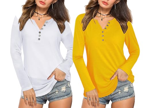 Image of Women's Regular Fit Pure Cotton Top - Elegant V-Neck with Mandarin Collar, Button-Front Design, Full Sleeves, Soft & Breathable Fabric for Stylish Casual Wear