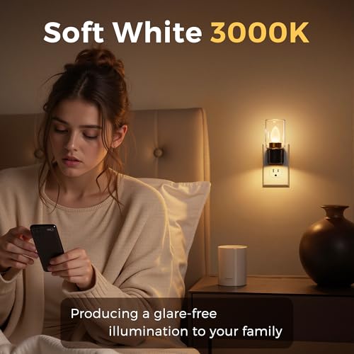 Image of L LOHAS LED Candle Night Light, Flameless Candle Nightlight Plug in | 350Rotating Dusk to Dawn Sensor Dimmable Night Light, Vintage Decorative Night Lights for Hallway Bathroom, 2 Pack