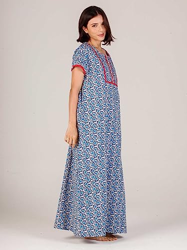 Image of Evolove Women's Cotton Long Maxi Night Gown Nighty Dress with Pocket & Stylish Button, Super Soft Comfortable (LNG-Button)