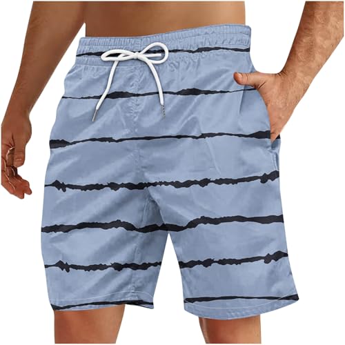 SMUXP Pantalones cortos de natación para hombre, diseño a rayas en contraste, cintura elástica, cordón y bolsillos, 1#Azul, M