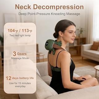 Massaggiatore Cervicale 4D Senza Fili,Massaggiatore Collo e Spalle, Massaggiatore Shiatsu per Tessuti Profondi con 3 Livelli di Intensità e 2 Impostazioni di Calore, Massaggiatore Elettrico