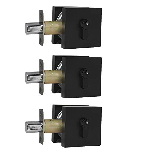 3 Pack Probrico Keyed Alike Single Cylinder Deadbolt In Black, Slim Square Shape Stainless Steel Handleset, Interior& Exterior Door Hardware For Entrance Locks And Front Gate #TOP11