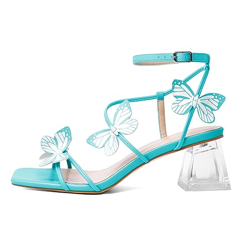 Image of Zamikoo Women's Heeled Sandals Square Open Toe Ankle Strap Block Heels Strappy Clear Heels Chunky Low Heels
