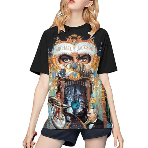 Michael King Jackson T-Shirt de Baseball pour Femme – T-Shirt élégant à Manches Courtes, vêtement de Fan du Roi de la Pop, Design rétro pour Les Fans de...