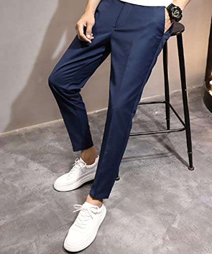 Utcoco Men's Cropped Suit Pants Slim-Fit Ankle Length Dress Pants (38, Dark Blue) #TOP4