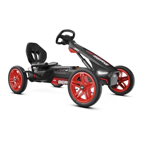 BERG Rally APX Rouge | Kart à Pédales Sportif avec Soundbox, 3 Vitesses et Lampes LED, Gokart Premium pour Enfants 4-12 Ans, Pneus Tout-Terrain et Frein à Main