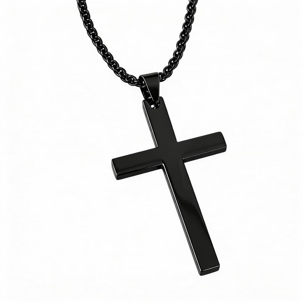 Cross Pendant Necklace for Men | Silver Christian Chain, Durable Religious Jewelry Gift