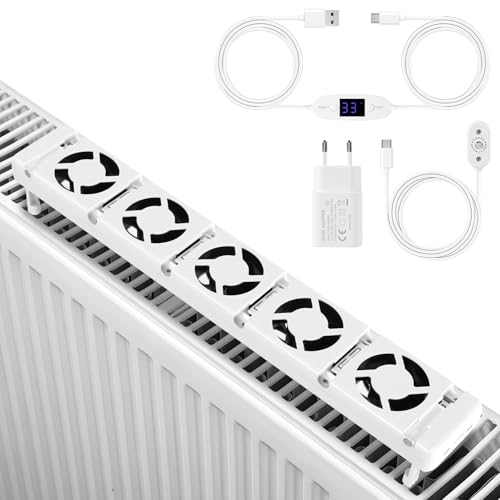 Ollewiellan Heizkörper Ventilator mit 5 Verbesserten Lüfte, Heizkörper 1-Stück, ein Smart Heizkörperverstärker für Heizungen, Sparen von Energie und Heizkosten bietet,Weiß