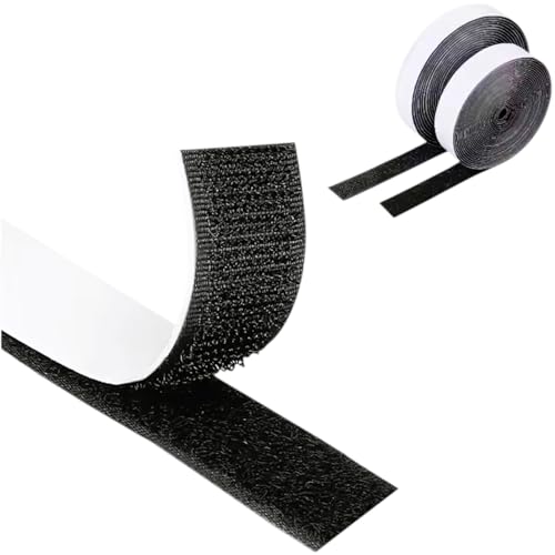 Klettband Selbstklebend, 10m x 20mm, Schwarz, Wiederverwendbar, Stark Haftend, für Haushalt und DIY