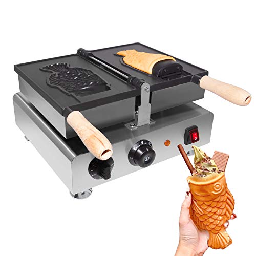 GorillaRock Taiyaki Fish Waffle Maker | Electric Taiyaki Machine | Fish Waffle Cone Maker | Nonstick Coating | Commercial-Use Ready | 110V (1 open-mouth fish)