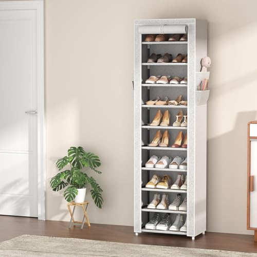 Vtrin XJ-115 Vertical Narrow Shoe Rack Organizer Tall Shoe Rack For Closet Entryway 10 Tier Non-Woven Cover Shoe Shelf Holds 20-22 Pairs Free Standing Shoe Storage Cabinet thumb #1