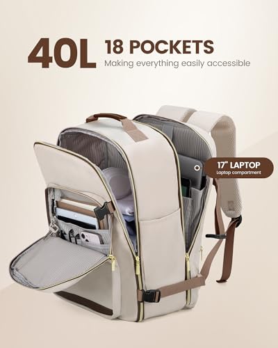 Image of LOVEVOOK 40L Travel Backpack Flight Approved Carry on Backpack,3 Packing Cubes,Waterproof Personal Item Travel Bag,TSA Carry on Luggage Suitcase Travel Essentials,Gifts for Women & Men,fits 17 inch Laptop