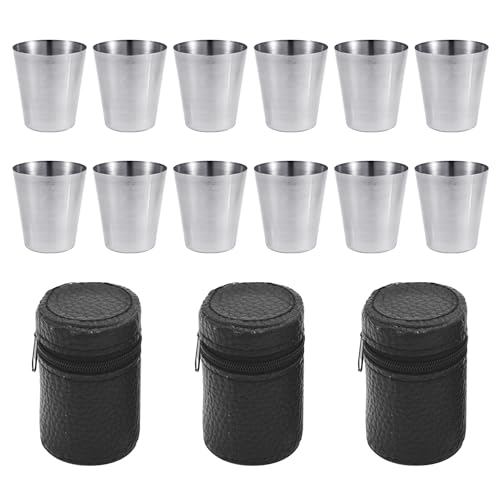 BEIBXHQQ 12-Piece Portable Mugs, 3-Piece Storage Bag Set, Stainless Steel Mugs, Hiking Mugs, Portable Mug Set