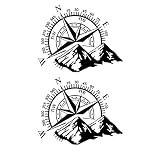 2PCS Compass Mountain Car Stickers, Vinyl Auto Decal Compass Car Decal Universal Car Bonnet Side Body Window Sticker Auto Hood Decal Auto Decor for RV Camper Caravan Jeep Truck Van, 40 * 32cm, Black