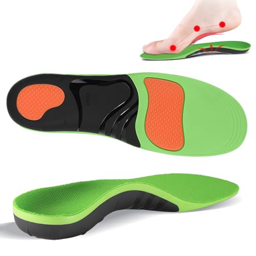 Palmilhas ortopédicas para mulher e homem com suporte de arco alto, confortáveis palmilhas para fascite plantar e pé plano com distribuição de pressão (verde, XL: 45-48 UE)