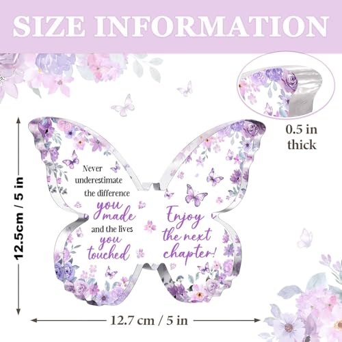 Image of Gifzy Farewell Gifts for Coworkers, 5x5x0.5 Inch Purple Butterfly Acrylic Plaque Decor, New Job Goodbye Going Away Leaving Retirement Graduation New Job Promotion We Will Miss You