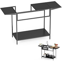 Freestanding Utility 22x16In Sink Stand - Metal Black Stand With Foldable Panel To Expand Working Area Suitable For Various Drop-in New/Unused Sinks Ideal For Indoor & Outdoor Use Sink Not Included