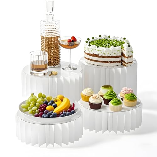 YFNVH 4 Présentoir Apéritif Buffet Cylindrique, Presentoir a Gateau Colonnes Rondes Pliables en Carton pour Gâteaux, Dessert, Mariage, Anniversaire, Baby...