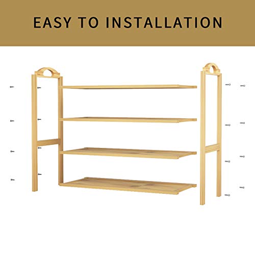 UDEAR Bamboo Shoe Rack 4-Tier Shoe Storage Organizer Entryway Shoe Shelf
