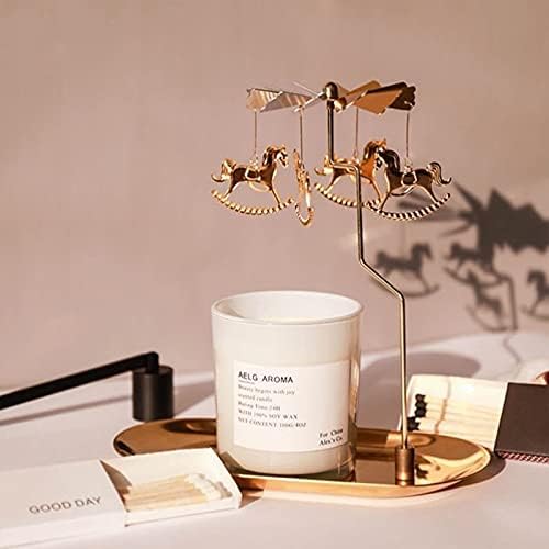 FINGERINSPIRE Spinning Candle Holder Golden Rotating Wooden Horse Candle Stick Set Tea Lights Candle Holder for Romantic Wedding, Home Table Decorations, Christmas