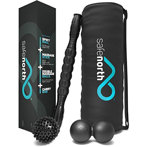 Safenorth Body Massage Set: Muscle Roller Stick for Athletes, Peanut Massage Ball, Spiky Ball and Zipper Carry Bag - ONLINE INSTRUCTIONAL TRAINING CENTER - Trigger Point Physical Therapy (Deep Tissue)