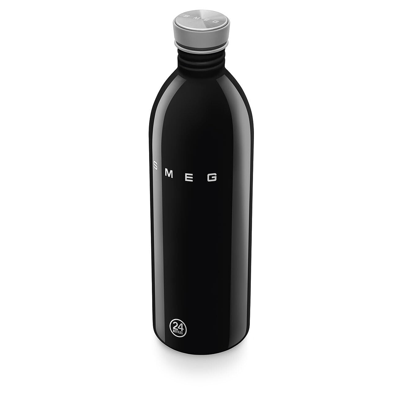 Smeg x 24Bottles Urban Bottle, Borraccia Classica 1 litro WBF02BL, in Acciaio Inox Alimentare 18/8, Non Termica, Chiusura Ermetica, Nero