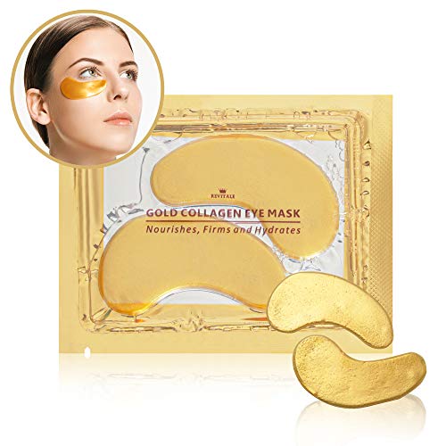 Revitale 24k Gold Under EYE Patches Collagen Gel Mask, Nourishes, Firms & Hydrates, Puffy Eyes & Dark Circles, Hyaluronic Acid (10 Pairs)