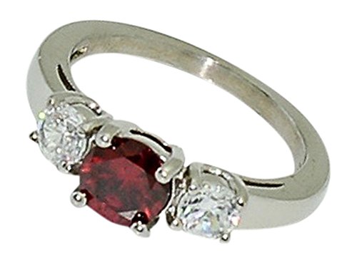 Birthstone Ring~January~Stainless Steel~3 Stone~Cubic Zirconia CZ~Garnet~Red Crystal~Mother's Ring~Fashion Ring~Women's Jewelry2