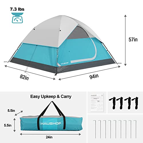Haushof 2/4-Person Family Dome Tent With Removable Rain-Fly, Easy Set Up Portable Camping Tent For Backpacking Hiking Backyard Outdoor, (Blue, 4-Person) #TOP2