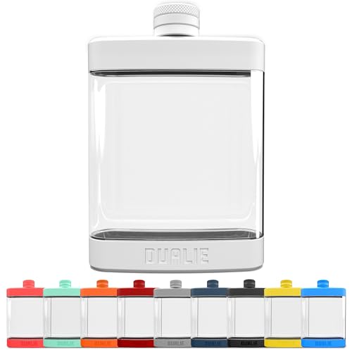 DUALIE 8 oz Hip Flask for Liquor - Shatterproof Alcohol Flasks with Clear Tritan Plastic and Silicone Grip - Flask Gift for Men & Women - White