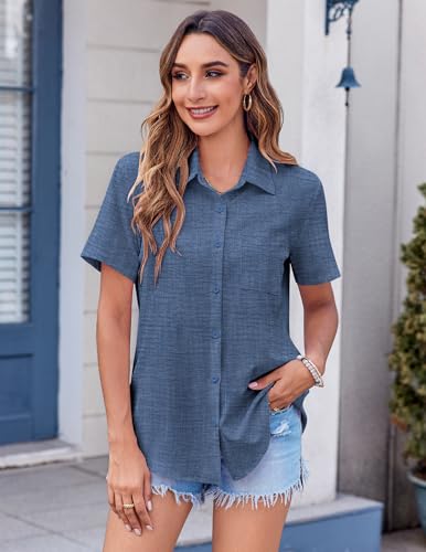 Zeagoo Womens Button Down Shirt Bust Pocket Short Sleeve Blouses Business Casual Work Tops Summer Outfits4