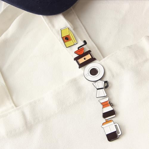 6PCS Coffee Equipments Enamel Pins Bulk, Cartoon Cute Cool Machine Mug Lapel Backpack Hat Pin Set, Decorative Crooches Button for Jeans, Jackets, Bags, Dress, Shoes4