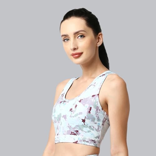 Image of SOIE Women's Medium Impact Quick Dry Padded Racerback Printed Athleisure Sports Bra