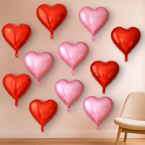 Image of Party Propz Heart Foil Balloons for Valentine Decoration - Set of 10 Red & Pink Heart Shape Balloons for Decoration | Valentine's Day Balloons | Hearts Shape Balloon | Anniversary Decor (Foil)