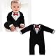 Baby Smoking Einteiler aus Baumwollstoff, 80cm Schwarzer Gentleman Strampler mit Abnehmbarer Fliege für Fotoshooting Geburtstagsfeiern