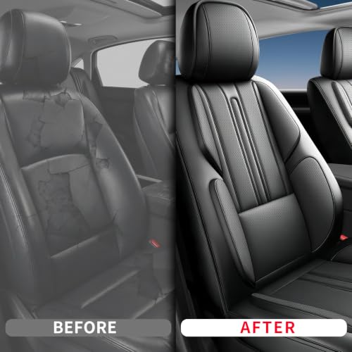 Image of Fit Canyon Car Seat Covers (Only Front 2 Seats) Compatible with GMC Canyon 2015-2024 2025 2026 - Full Coverage Breathable Leather,Airbag Compatible,Waterproof & All-Weather,Black