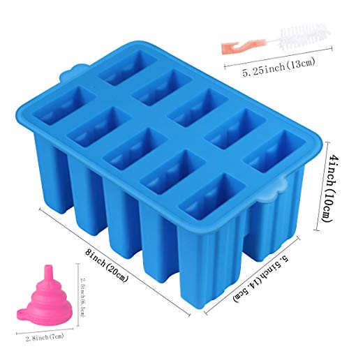 Homemade Silicone Popsicle Molds,BPA Free Popcylce Molds,Reusable Popsicle Mold for Kids,Ice Cream Mold,Ice Pop Molds Maker with 50 Popsicles Sticks,50 Popsicle Bags,Cleansing Brush,Funnel ( Blue)